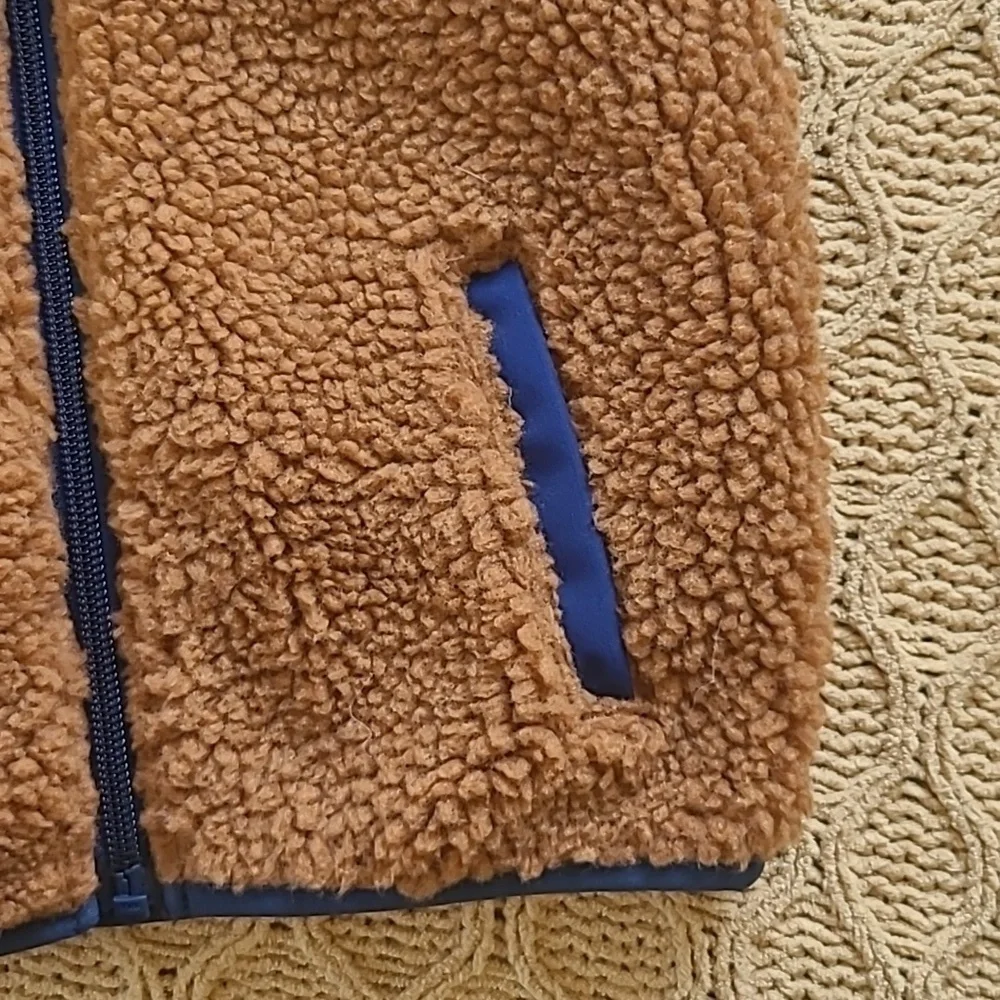 Carters Blue & Brown Soft-Shell & Faux-Sherpa Vest - Size 3T